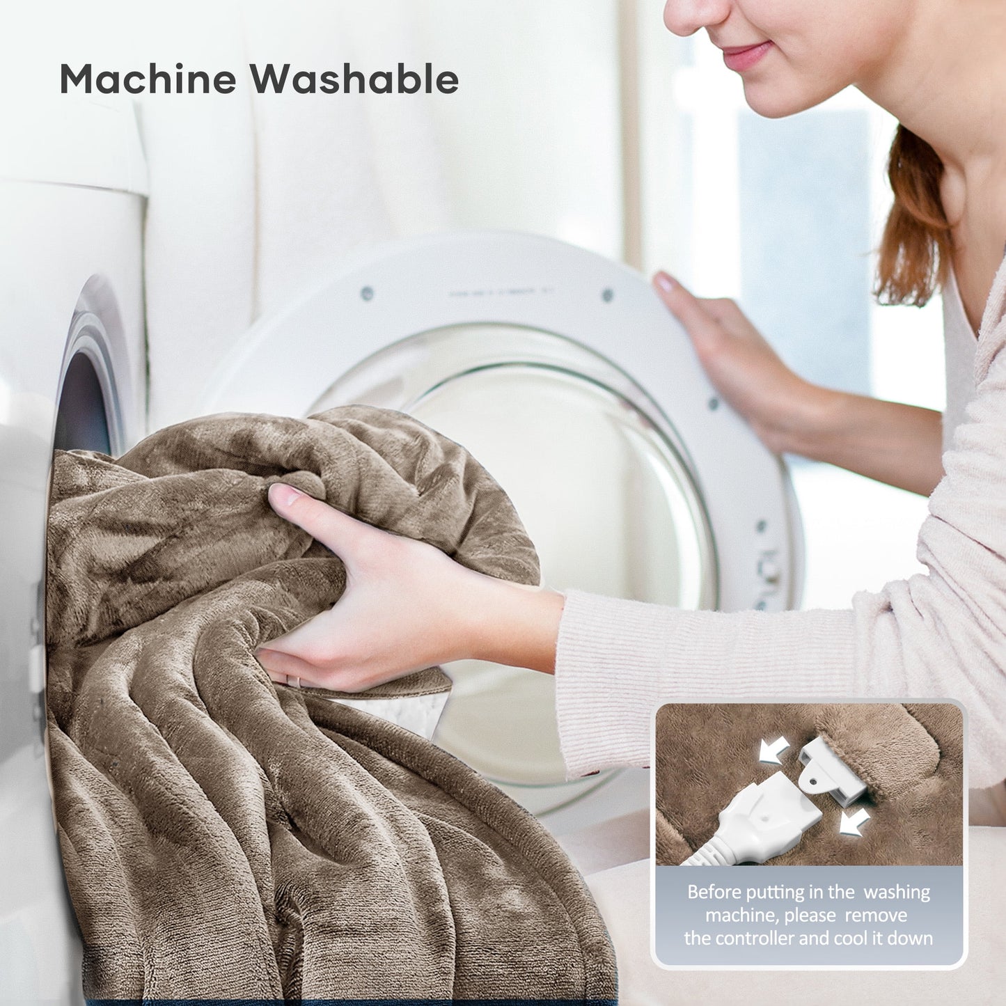 Electric Blanket 72" X 84" Full Size, Flannel & Shu Velvet, Fast Heating, 6 Heating Levels, 10 Hours Timer, Linen