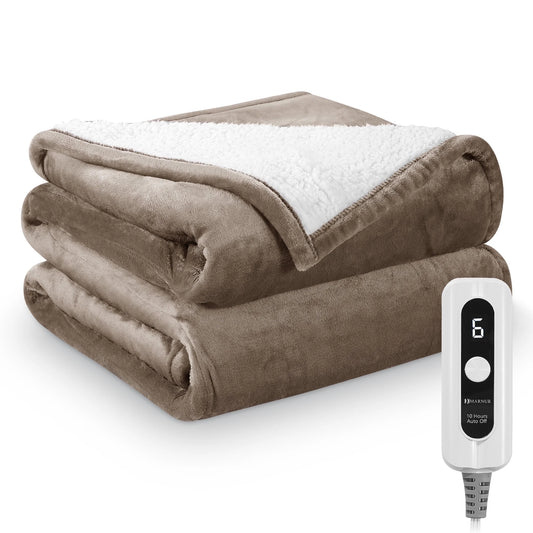 Electric Blanket 72" X 84" Full Size, Flannel & Shu Velvet, Fast Heating, 6 Heating Levels, 10 Hours Timer, Linen
