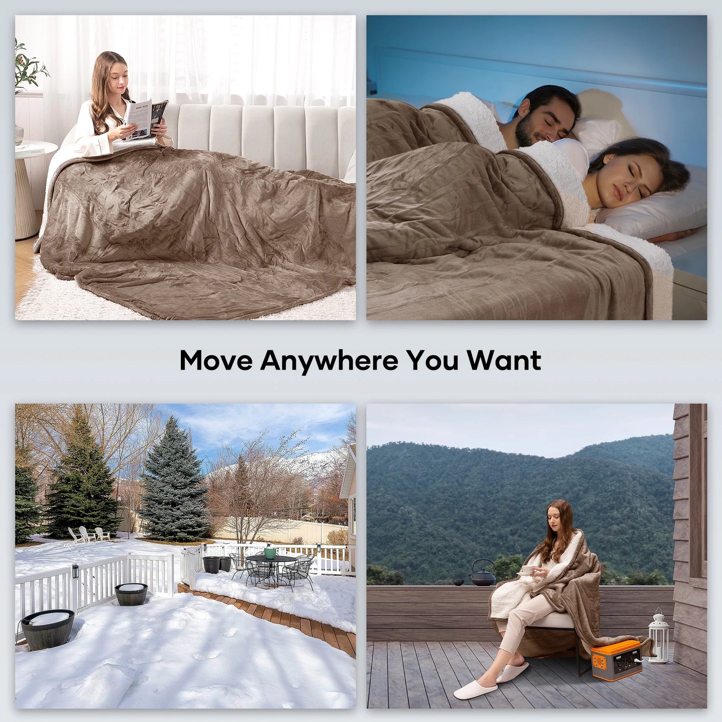 Electric Blanket 72" X 84" Full Size, Flannel & Shu Velvet, Fast Heating, 6 Heating Levels, 10 Hours Timer, Linen